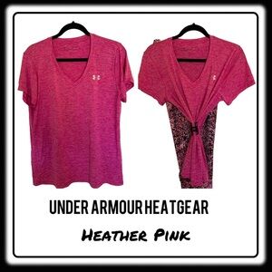 Under Armour HearGear Heather Pink workout shirt size Large. Stretchy & lightwt